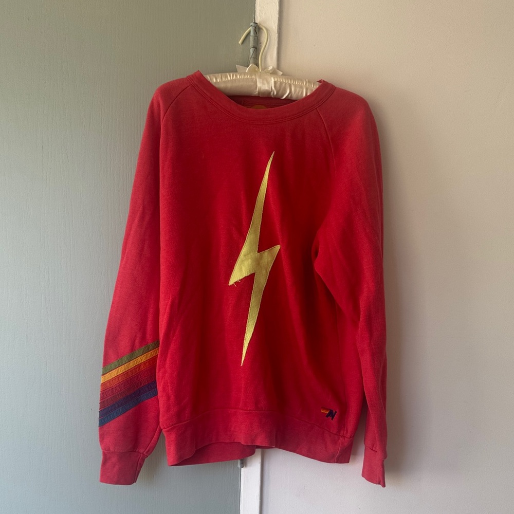 Aviator Nation Red Lightning Bolt Crewneck Sweatshirt